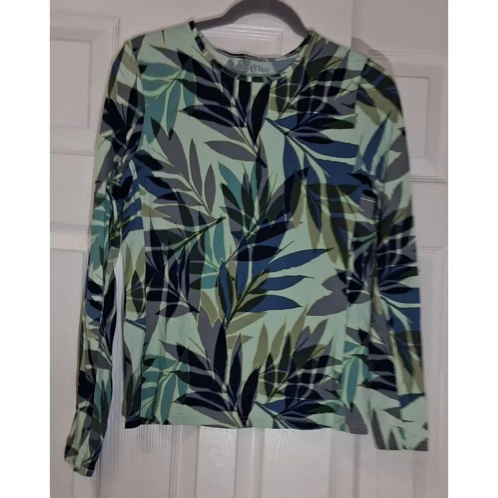Hang ten womens small top upf 50 uv sun protection shirt spruce green Hawaiian - Picture 3 of 8